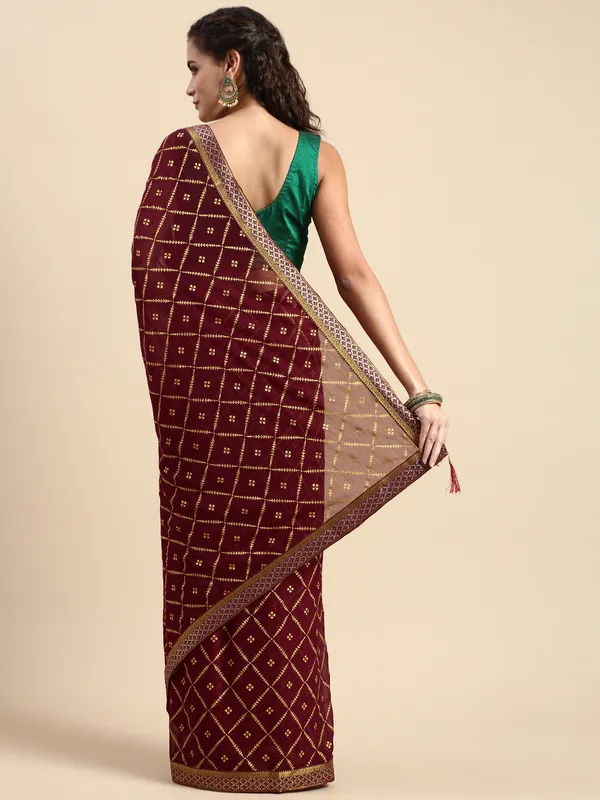 Maroon_Zomato_Bandhani_Foil_Work_Beautiful_Saree