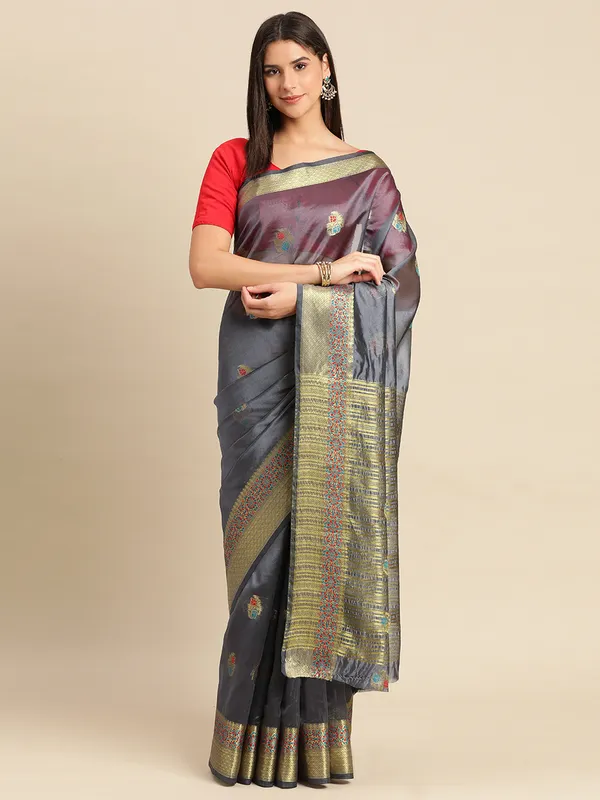 Grey_Organza_Silk_Saree
