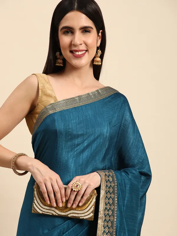 Indian_Women_Blue_Vichitra_Silk_Fancy_Border