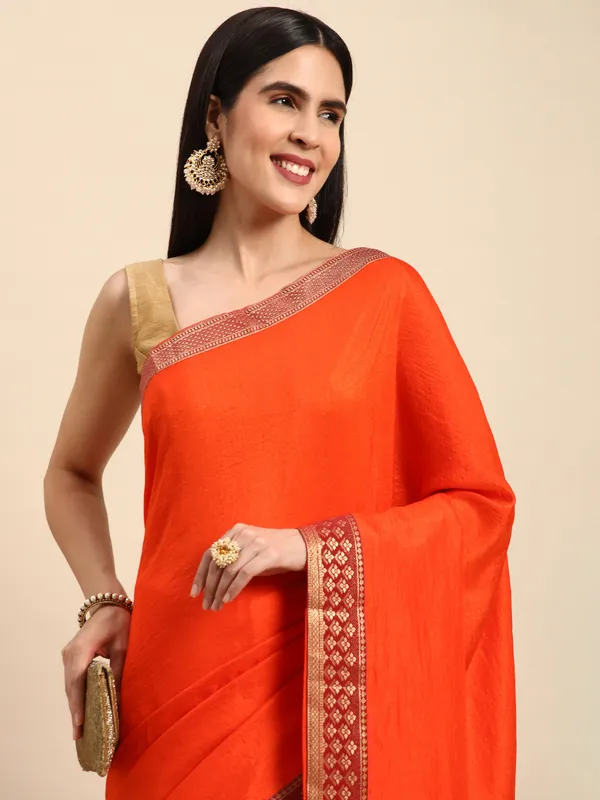 Indian_Women_Orange_Vichitra_Silk_Fancy_Border