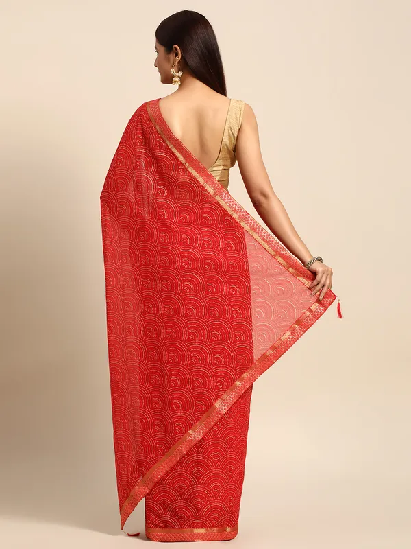 Indian_Women_Red_Zomato_Full_Saree_Fancy_Border_with_bandhni_print_Beautiful_saree