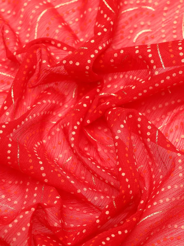 Indian_Women_Red_Zomato_Full_Saree_Fancy_Border_with_bandhni_print_Beautiful_saree