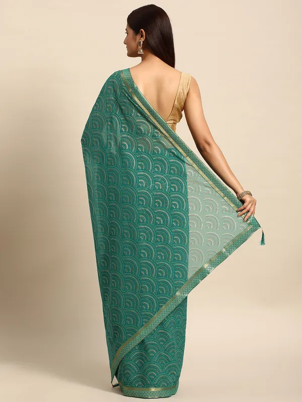 Indian_Women_Turquoise_Blue_Zomato_Full_Saree_Fancy_Border_with_bandhni_print_Beautiful_saree