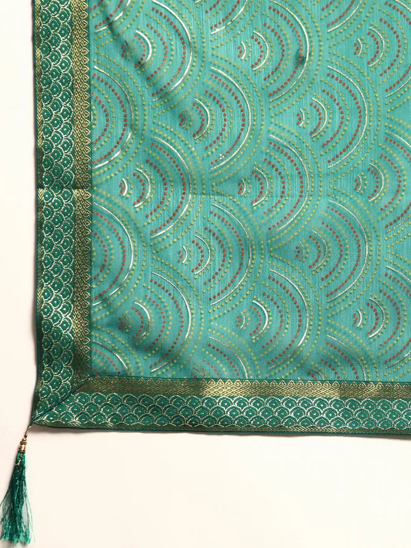 Indian_Women_Turquoise_Blue_Zomato_Full_Saree_Fancy_Border_with_bandhni_print_Beautiful_saree