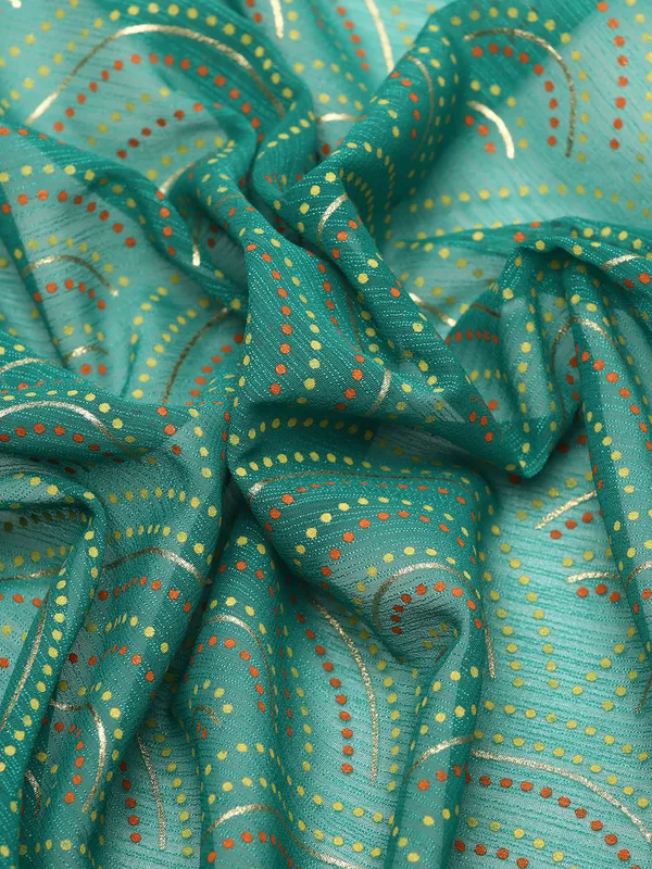 Indian_Women_Turquoise_Blue_Zomato_Full_Saree_Fancy_Border_with_bandhni_print_Beautiful_saree