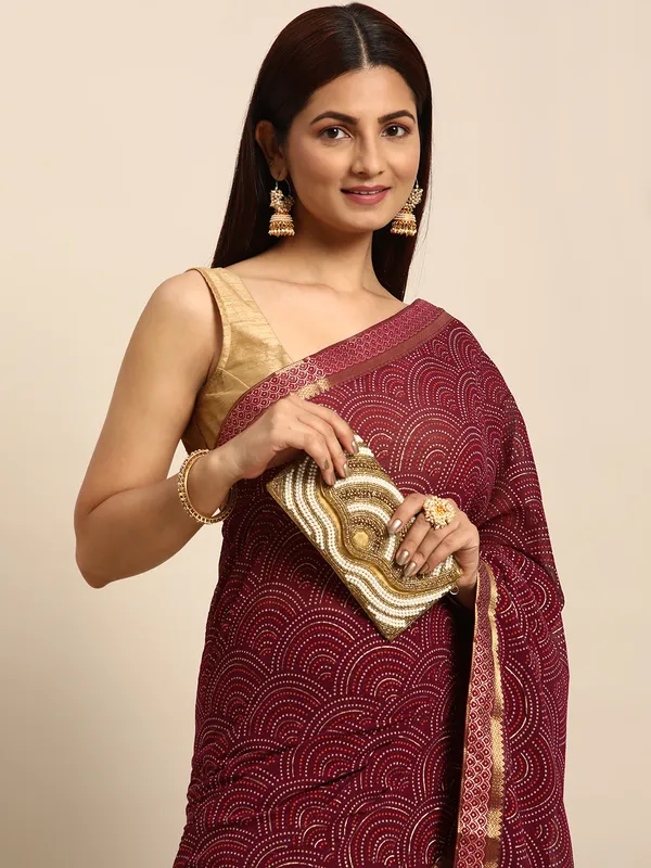 Indian_Women_Purple_Zomato_Full_Saree_Fancy_Border_with_bandhni_print_Beautiful_saree