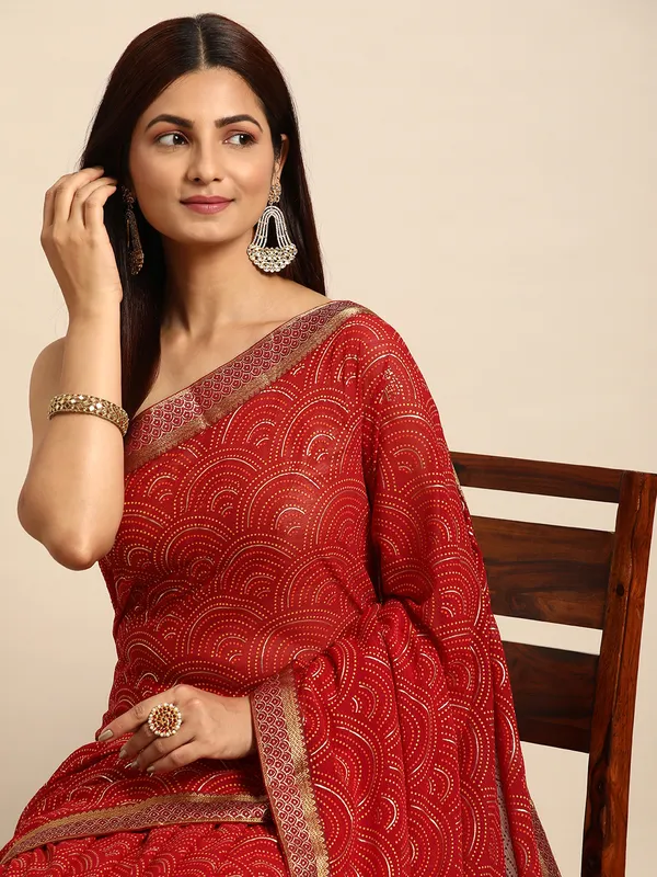Indian_Women_Maroon_Zomato_Full_Saree_Fancy_Border_with_bandhni_print_Beautiful_saree
