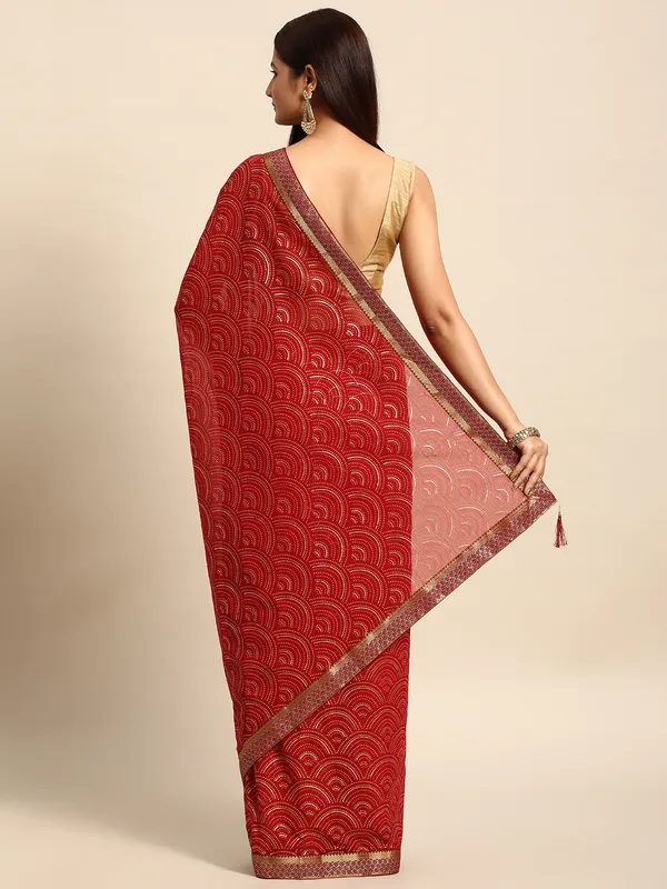 Indian_Women_Maroon_Zomato_Full_Saree_Fancy_Border_with_bandhni_print_Beautiful_saree