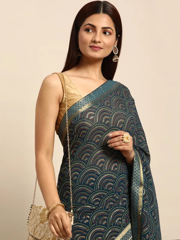 Indian_Women_Blue_Zomato_Full_Saree_Fancy_Border_with_bandhni_print_Beautiful_saree