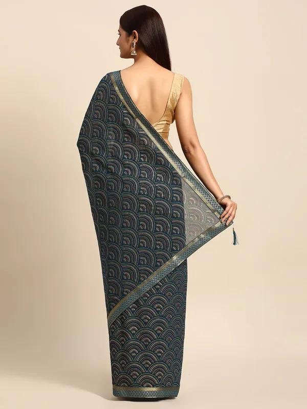 Indian_Women_Blue_Zomato_Full_Saree_Fancy_Border_with_bandhni_print_Beautiful_saree