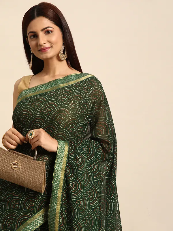 Indian_Women_Green_Zomato_Full_Saree_Fancy_Border_with_bandhni_print_Beautiful_saree