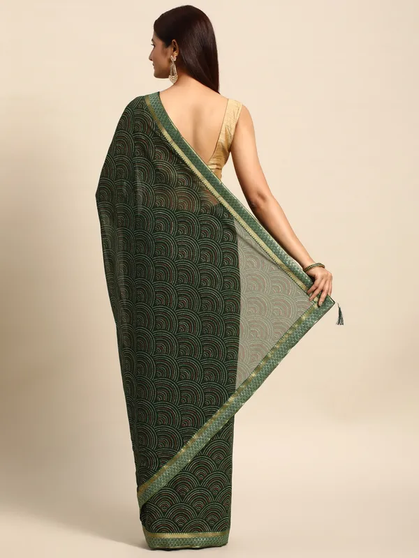 Indian_Women_Green_Zomato_Full_Saree_Fancy_Border_with_bandhni_print_Beautiful_saree