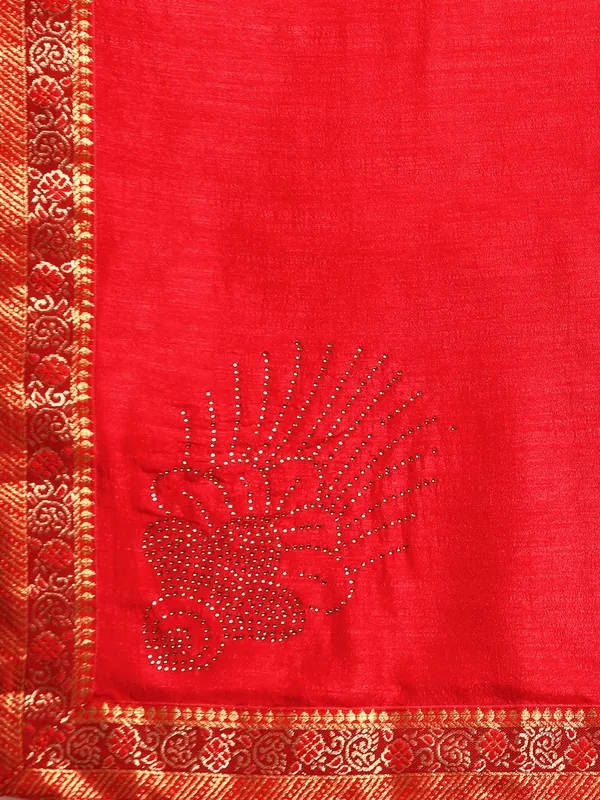 Vichitra_Silk_Full_Saree_Fancy_Border_With_Swaroski_Butta