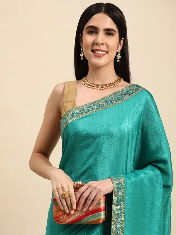 Vichitra_Silk_Full_Saree_Fancy_Border_With_Swaroski_Butta