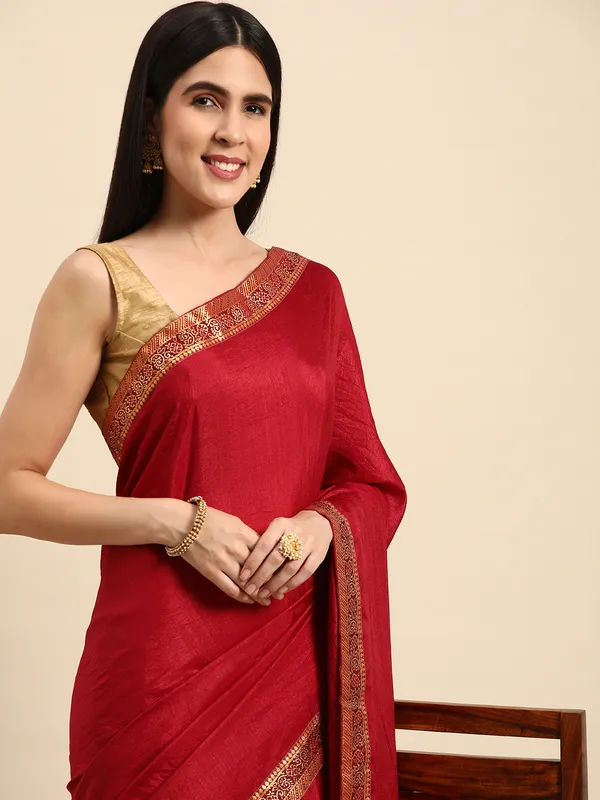Vichitra_Silk_Full_Saree_Fancy_Border_With_Swaroski_Butta