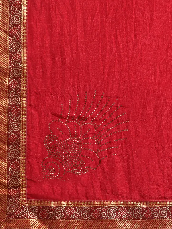Vichitra_Silk_Full_Saree_Fancy_Border_With_Swaroski_Butta