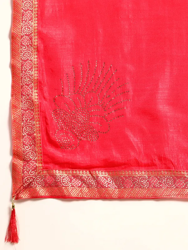Vichitra_Silk_Full_Saree_Fancy_Border_With_Swaroski_Butta