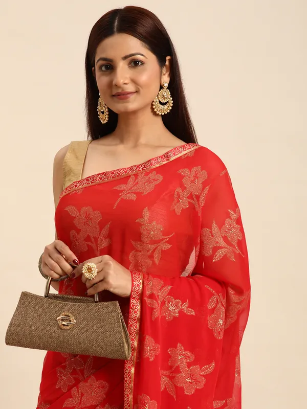 Red_Zomato__Saree_Fancy_Border_With_Foil_Print