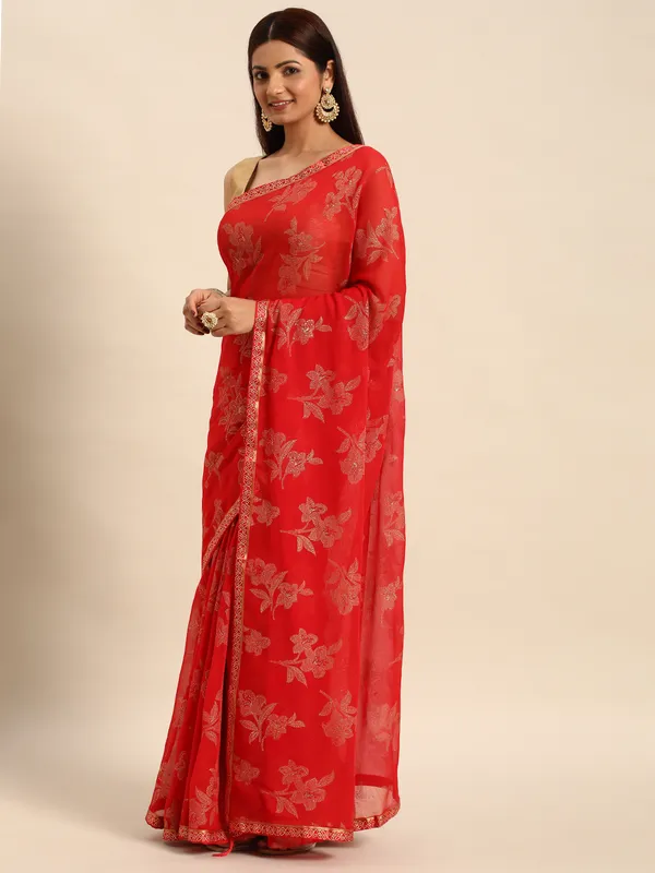 Red_Zomato__Saree_Fancy_Border_With_Foil_Print