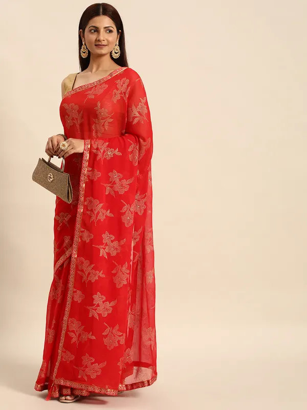 Red_Zomato__Saree_Fancy_Border_With_Foil_Print