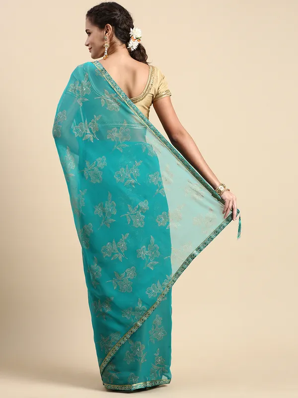 Green__Zomato__Saree_Fancy_Border_With_Foil_Print