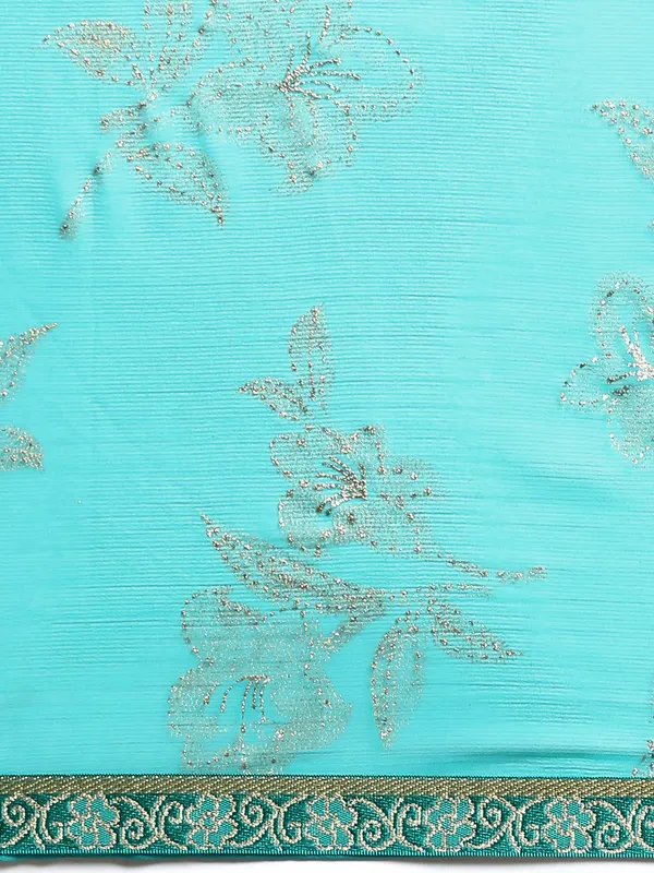 Green__Zomato__Saree_Fancy_Border_With_Foil_Print