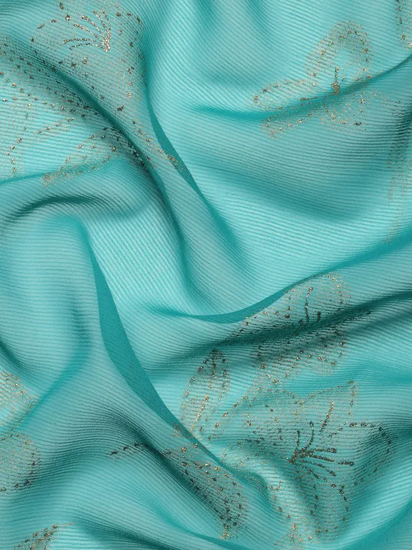 Green__Zomato__Saree_Fancy_Border_With_Foil_Print