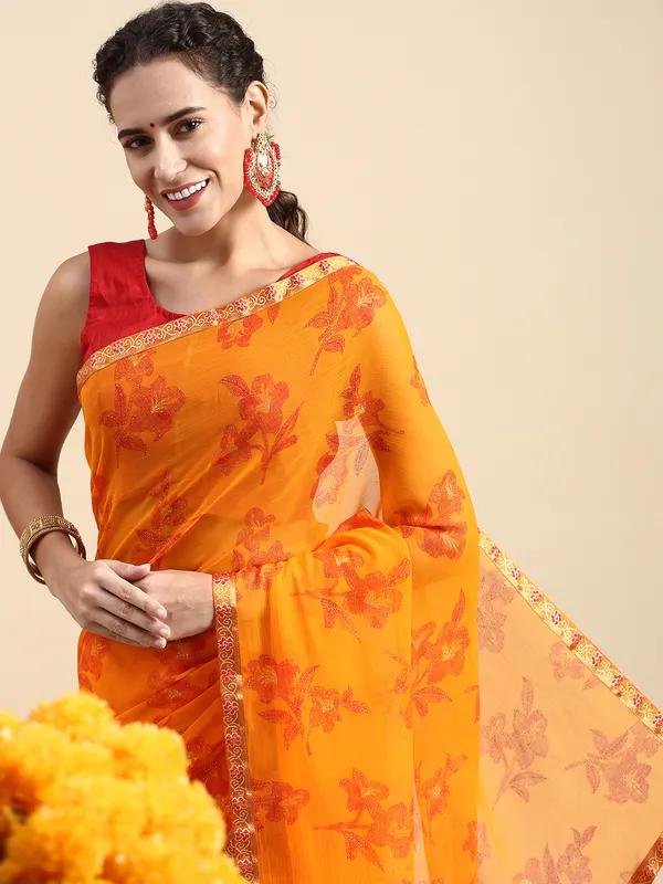 Orange_Zomato__Saree_Fancy_Border_With_Foil_Print
