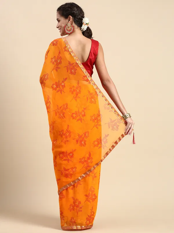 Orange_Zomato__Saree_Fancy_Border_With_Foil_Print