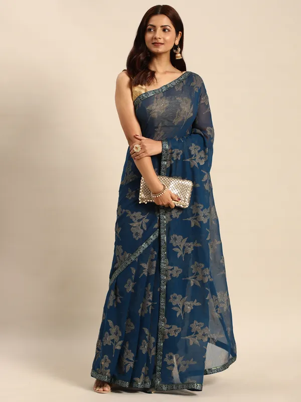 Blue_Zomato__Saree_Fancy_Border_With_Foil_Print