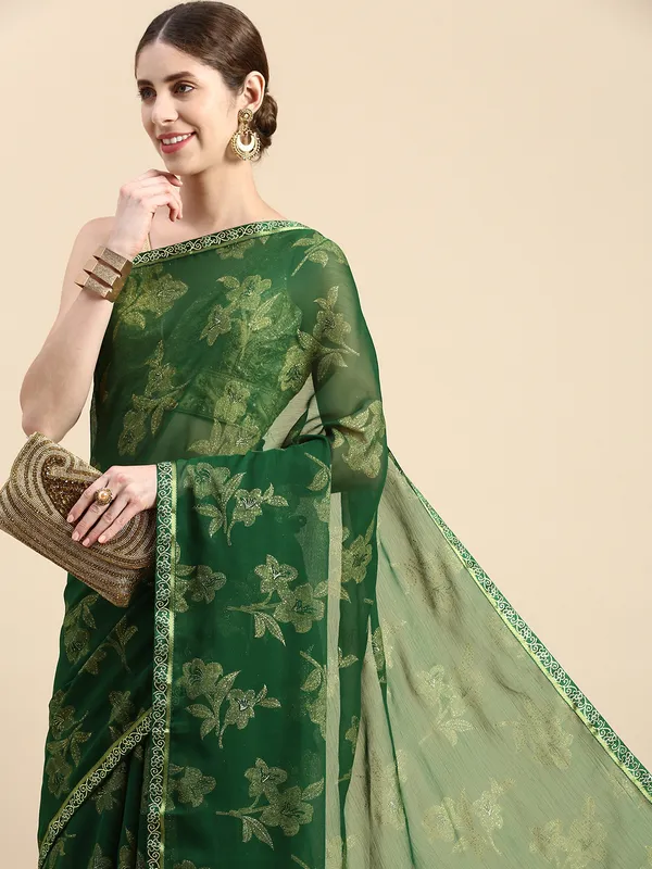 Green__Zomato__Saree_Fancy_Border_With_Foil_Print