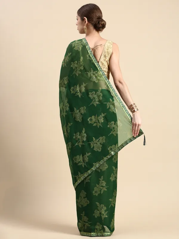 Green__Zomato__Saree_Fancy_Border_With_Foil_Print