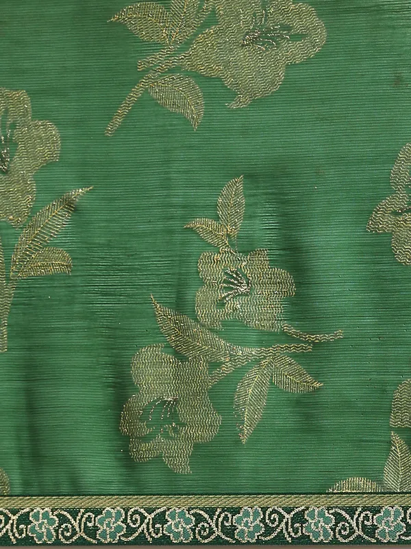 Green__Zomato__Saree_Fancy_Border_With_Foil_Print