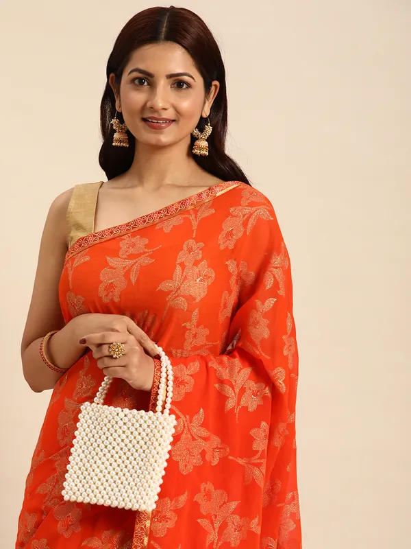 Orange_Zomato__Saree_Fancy_Border_With_Foil_Print