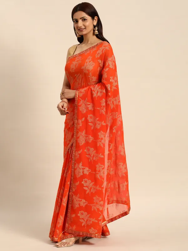 Orange_Zomato__Saree_Fancy_Border_With_Foil_Print