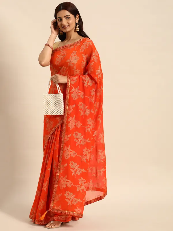 Orange_Zomato__Saree_Fancy_Border_With_Foil_Print