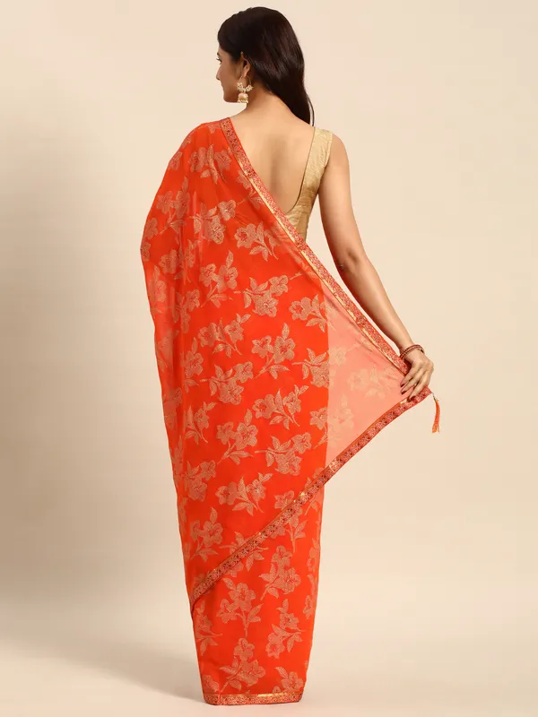 Orange_Zomato__Saree_Fancy_Border_With_Foil_Print