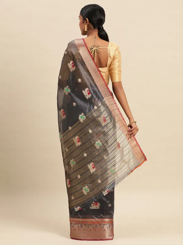Grey_Organza_Silk_Saree