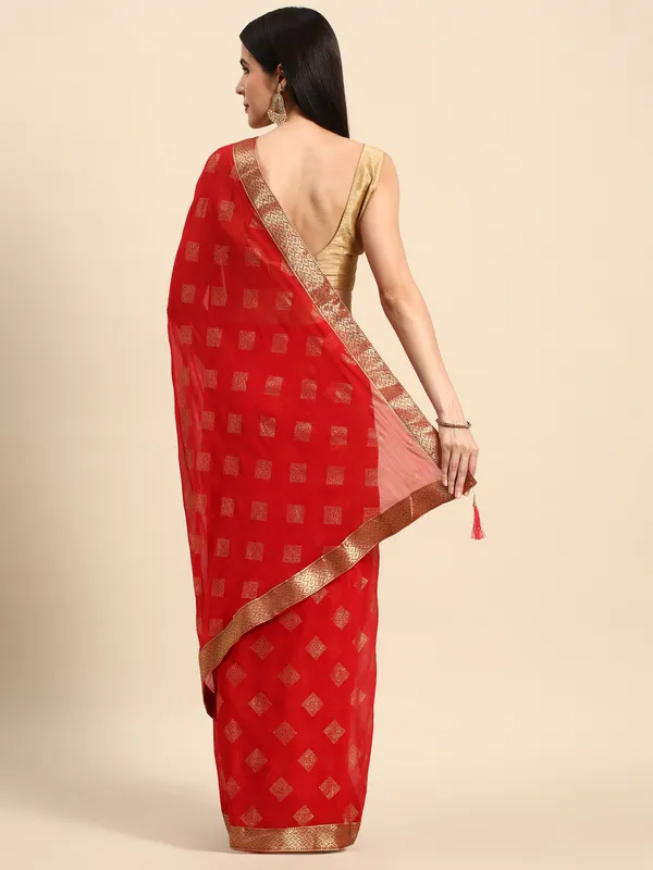 Indian_Women_Red_Zomato_Full_Saree_Fancy_Border_Beautiful_saree