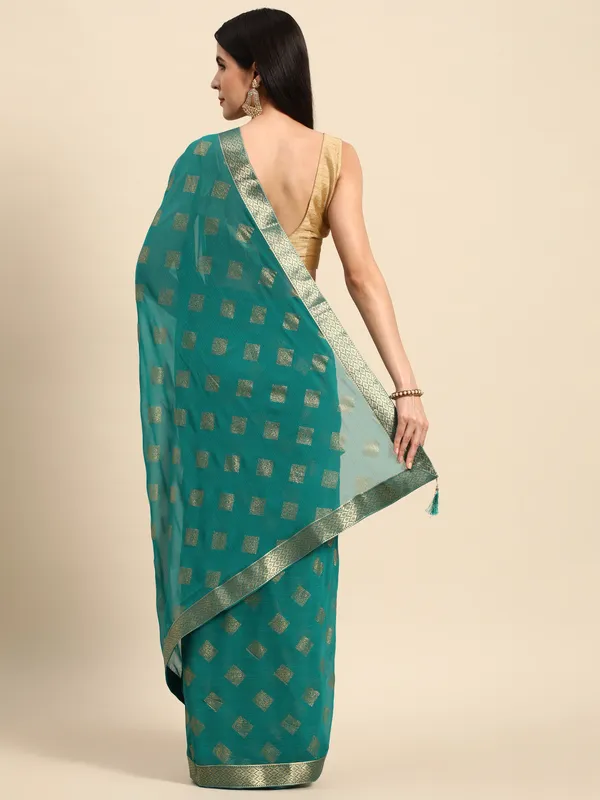 Indian_Women_Turquoise_Blue_Zomato_Full_Saree_Fancy_Border_Beautiful_saree
