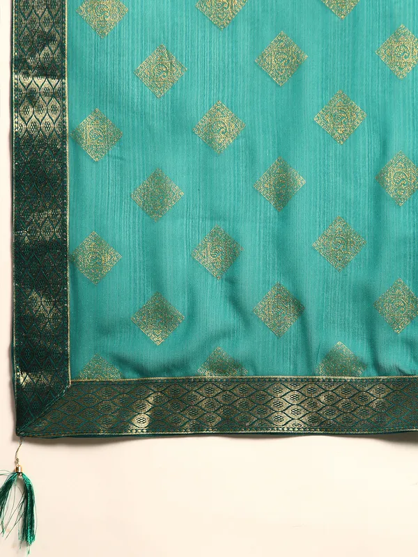 Indian_Women_Turquoise_Blue_Zomato_Full_Saree_Fancy_Border_Beautiful_saree