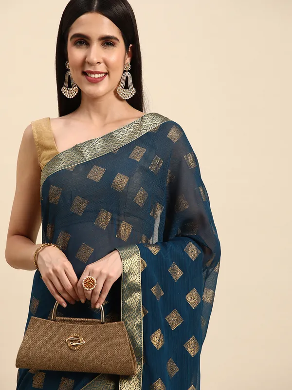 Indian_Women_Blue_Zomato_Full_Saree_Fancy_Border_Beautiful_saree