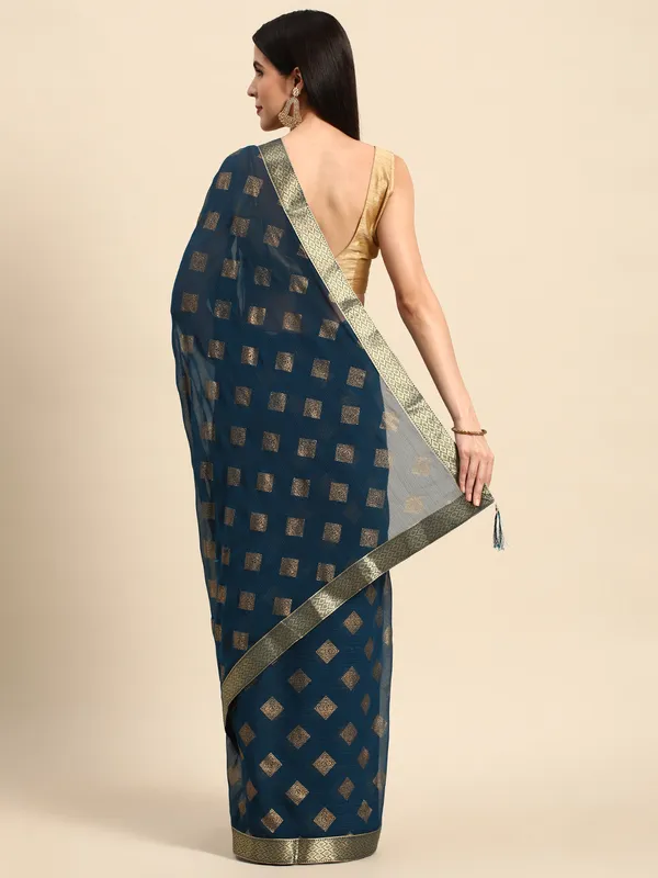Indian_Women_Blue_Zomato_Full_Saree_Fancy_Border_Beautiful_saree