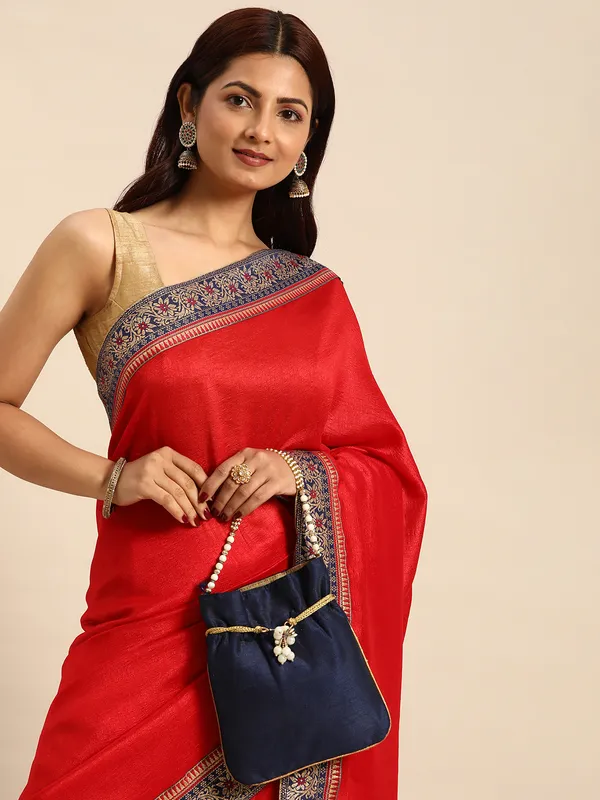 Red_Vichitra_Silk_Fancy_Border_with_Fancy_Blouse_Beautiful_Saree