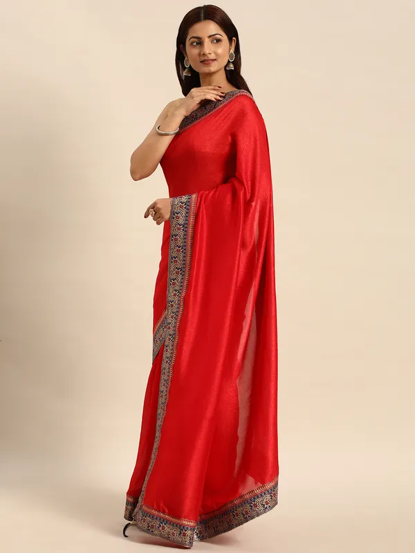 Red_Vichitra_Silk_Fancy_Border_with_Fancy_Blouse_Beautiful_Saree
