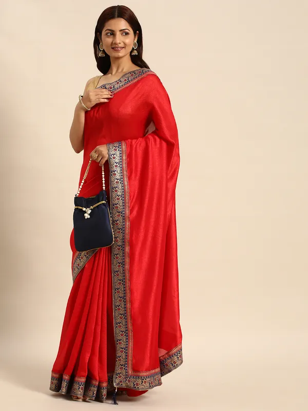 Red_Vichitra_Silk_Fancy_Border_with_Fancy_Blouse_Beautiful_Saree