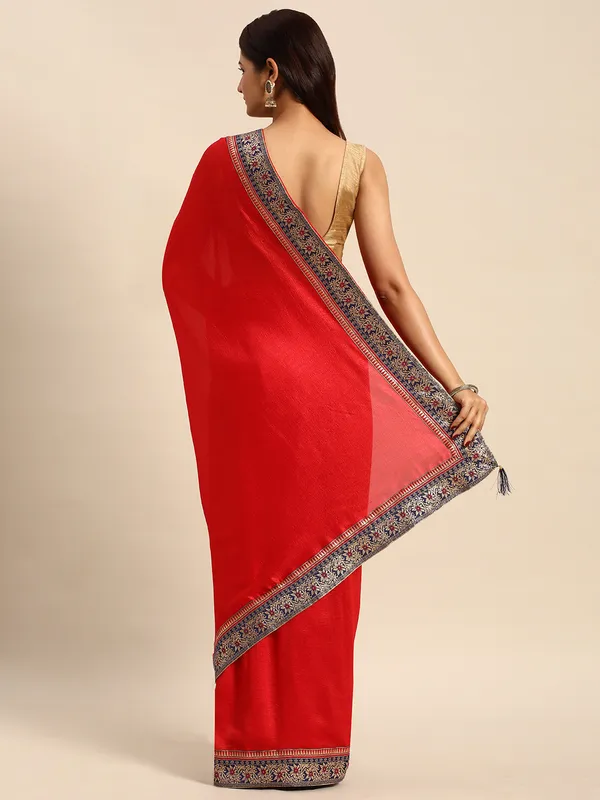 Red_Vichitra_Silk_Fancy_Border_with_Fancy_Blouse_Beautiful_Saree