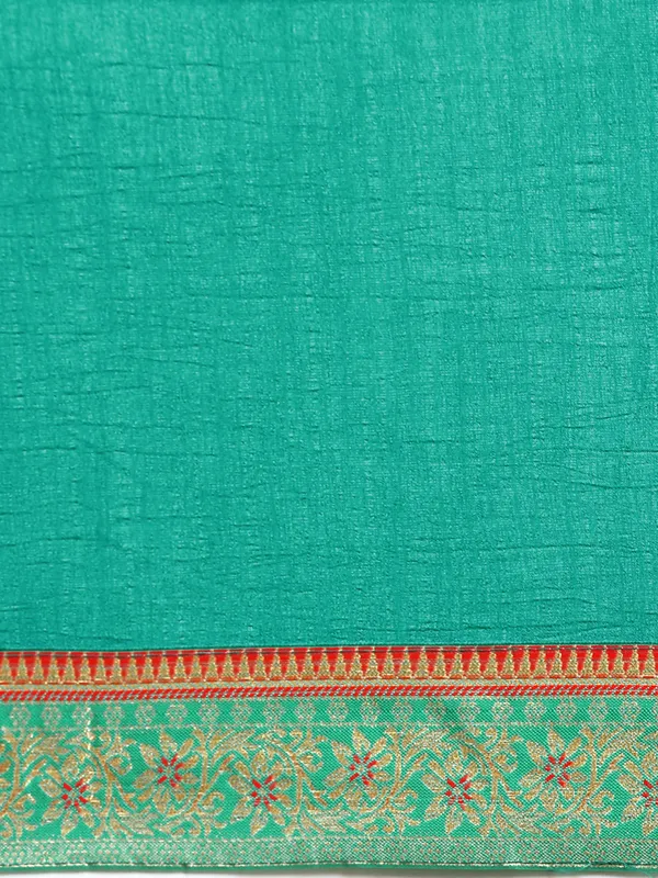 Turquoise_Green_Vichitra_Silk_Fancy_Border_with_Fancy_Blouse_Beautiful_Saree