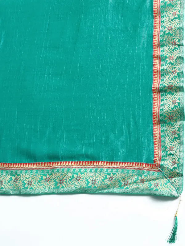 Turquoise_Green_Vichitra_Silk_Fancy_Border_with_Fancy_Blouse_Beautiful_Saree