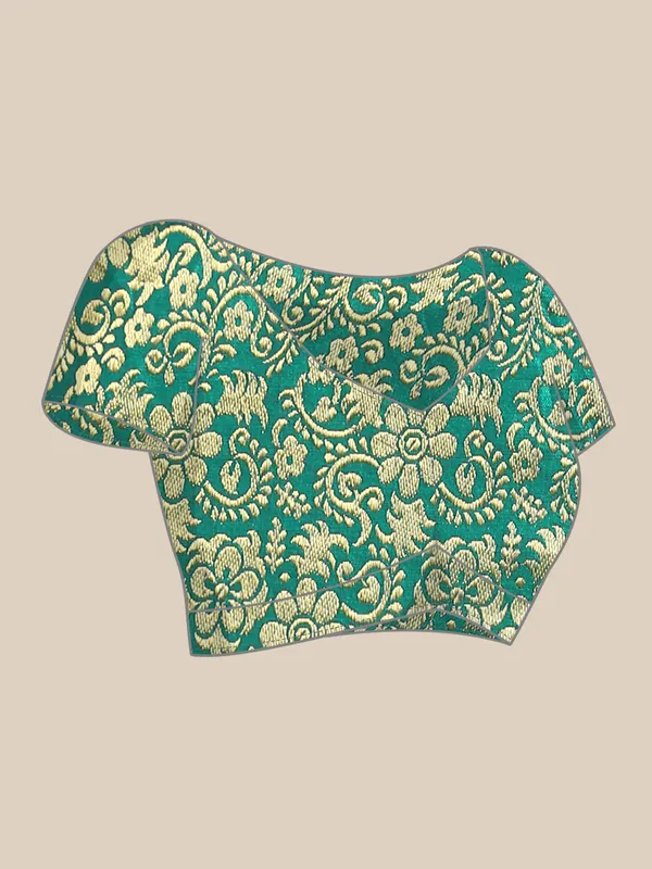 Turquoise_Green_Vichitra_Silk_Fancy_Border_with_Fancy_Blouse_Beautiful_Saree